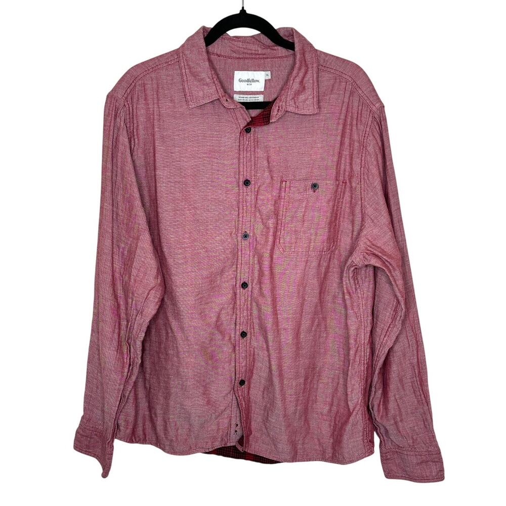 Goodfellow & Co Red Plaid Lined Button-Up Shirt Pocket Winter Casual Workwear XL